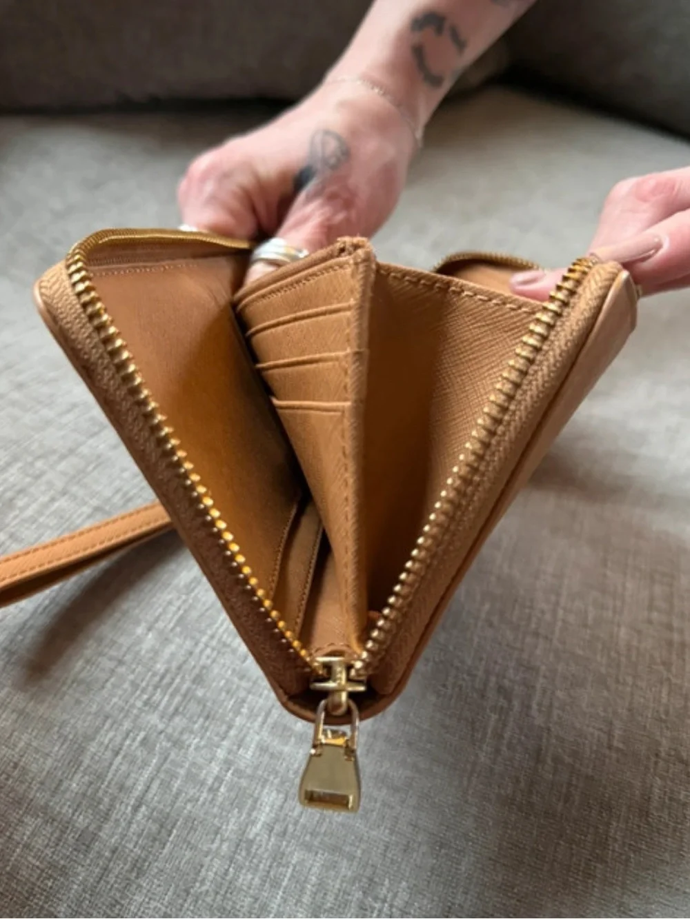 Tory Burch Caramel Leather Zip Wallet Wristlet